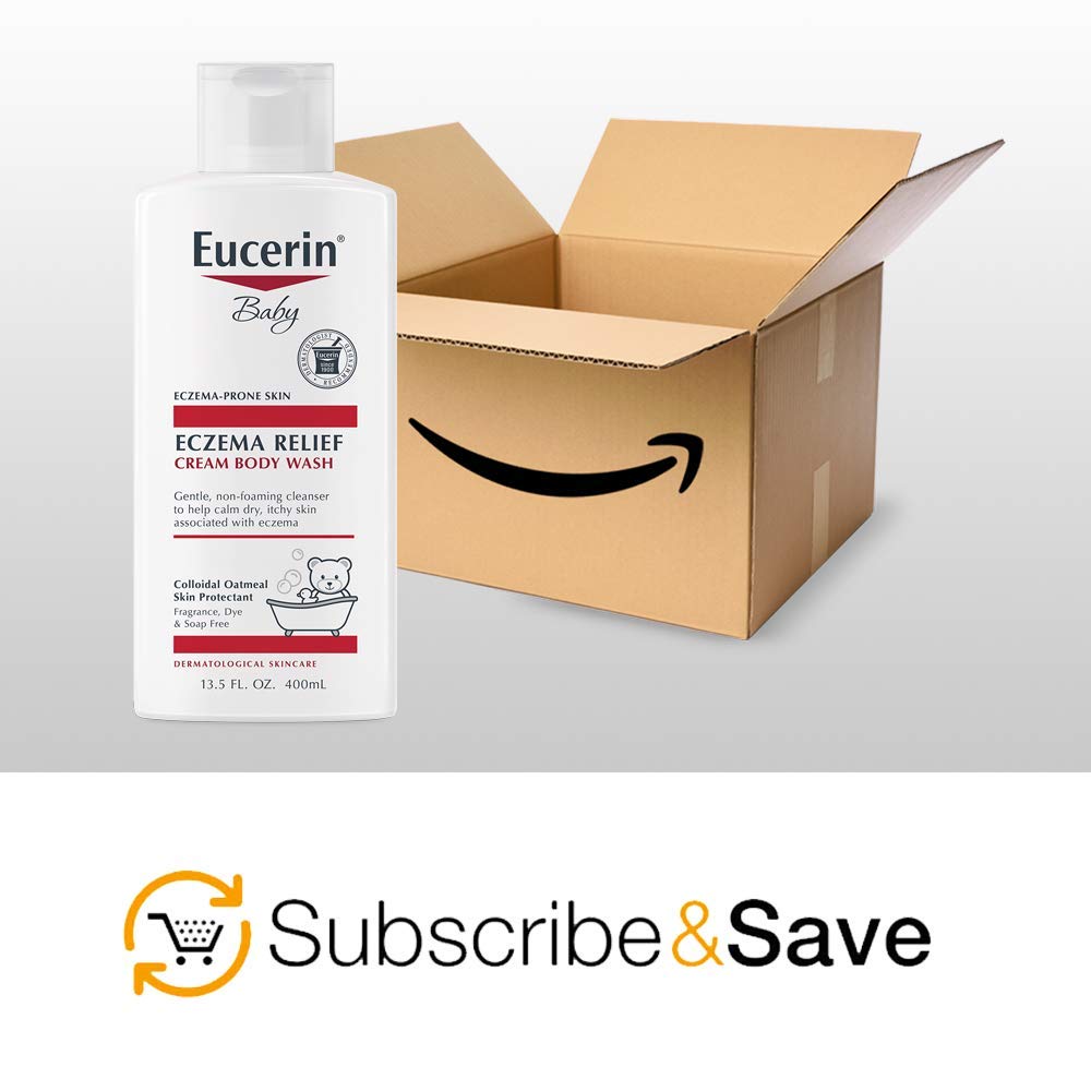 Eucerin Baby, Crema de Alivio del Eccema, Jabón Corporal, Sin Fragancia - Jabón Corporal para Eccema de Bebés con Avena Coloidal, Botella de 13.5 Fl Oz