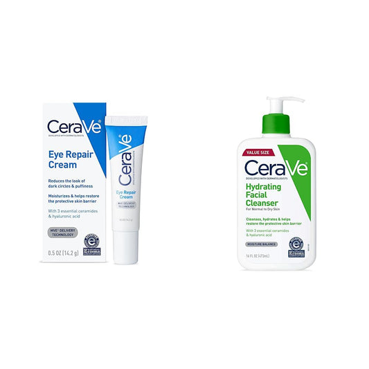 CeraVe Crema reparadora de ojos | 0.5 onzas y limpiador facial hidratante | Lavado facial hidratante sin espuma con ácido hialurónico, ceramidas y glicerina, sin fragancia, sin parabenos, 16 onzas