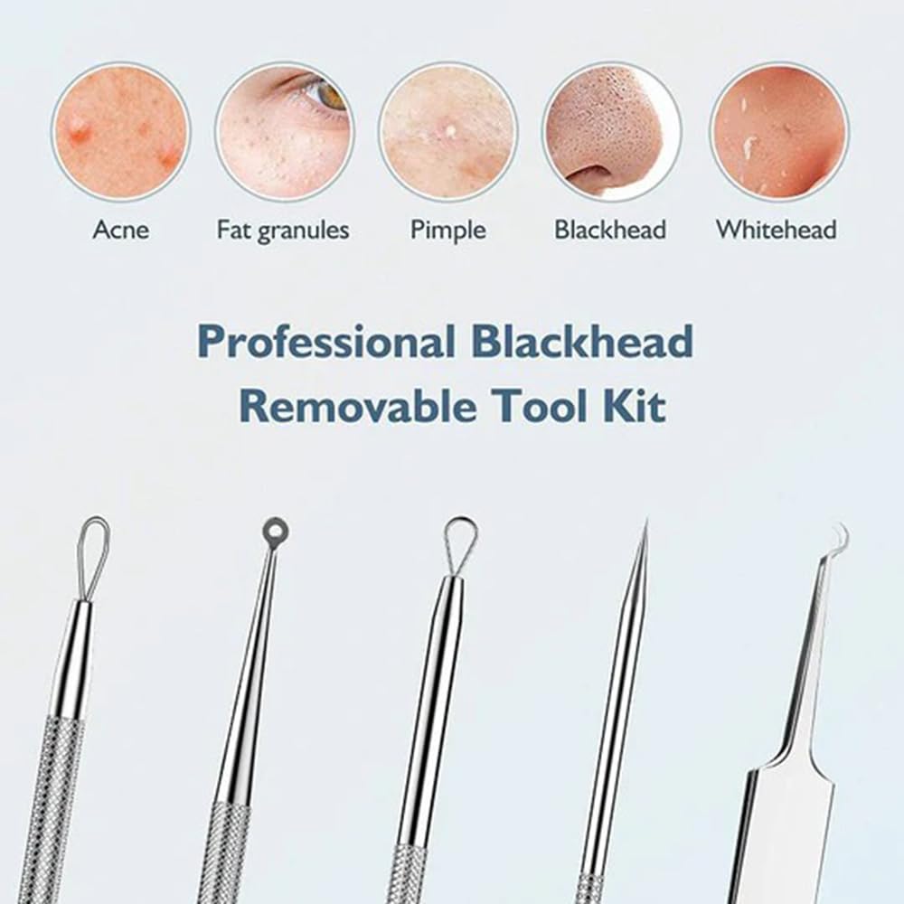 9-in-1 stainless steel blackhead and acne tool set, slanted eyebrow...