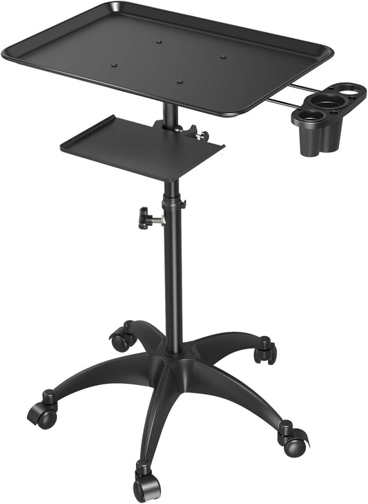 Carrito de Bandeja de Salón con Plataforma de Almacenamiento, Bandeja de Tatuaje de Aluminio con Ruedas Carrito de Altura Ajustable, Equipo de Bandeja de Salón Bandeja de Almacenamiento de