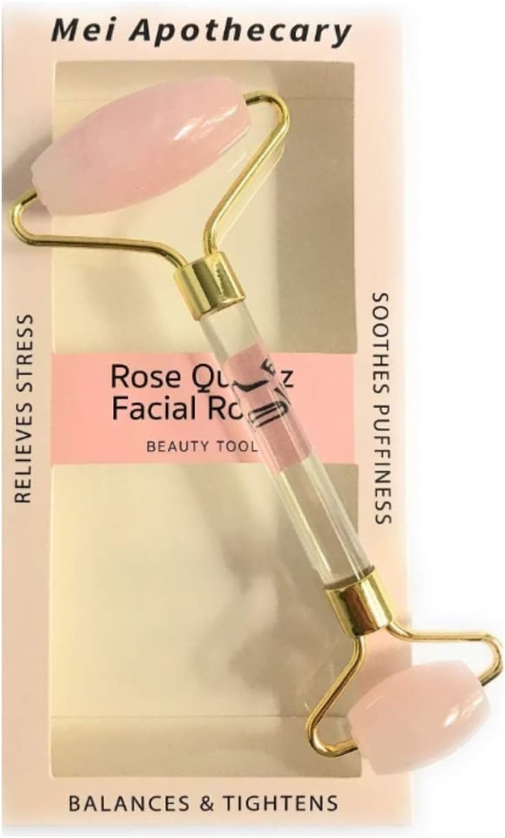 Mei Apothecary Rodillo facial de cuarzo rosa, rodillo facial autént...