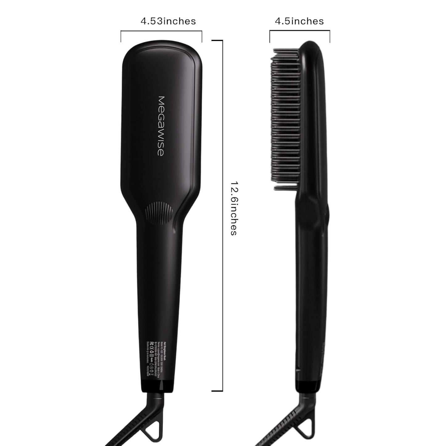 MEGAWISE Cepillo alisador de pelo iónico Pro Ceramic para salón en casa, cepillo alisador con tecnología de calefacción de 20 segundos, apagado automático, antiquemaduras con doble voltaje universal