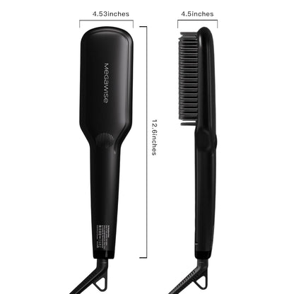 MEGAWISE Cepillo alisador de pelo iónico Pro Ceramic para salón en casa, cepillo alisador con tecnología de calefacción de 20 segundos, apagado automático, antiquemaduras con doble voltaje universal