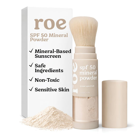 Roe Wellness - Polvo de protección solar mineral con brocha SPF 50...