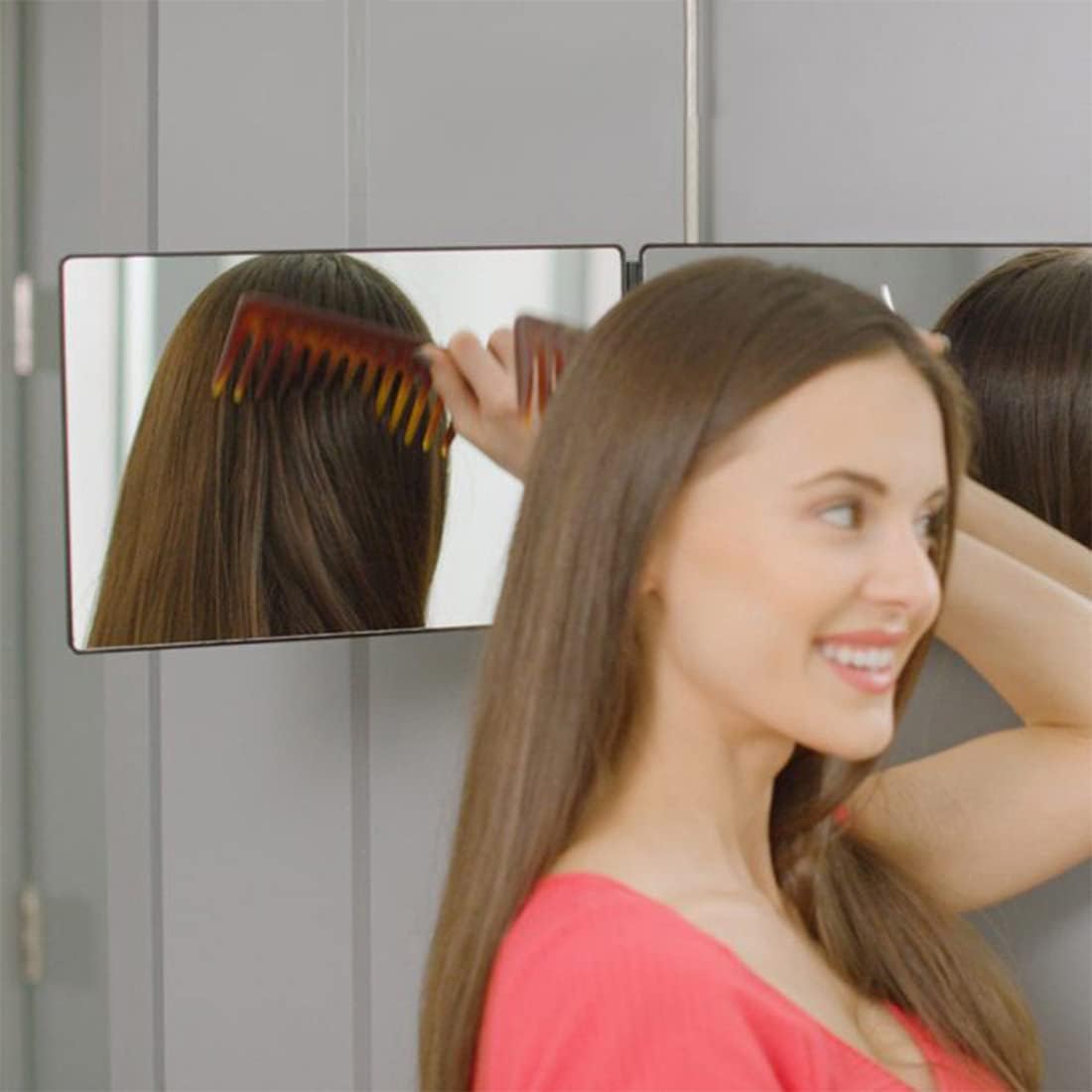 HIEEY Espejo de 3 vías para corte de cabello con LED, espejo triple...