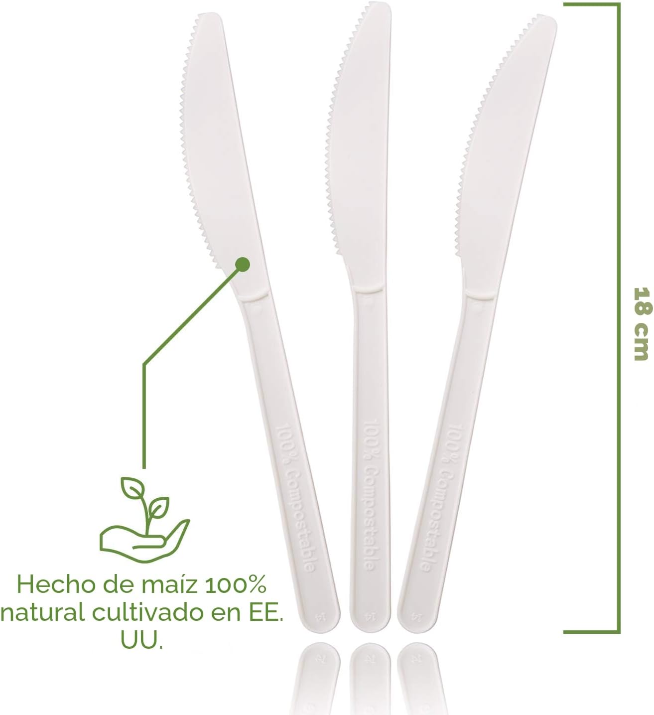 Ecovita Cuchillos 100% compostables \u2013 500 utensilios desechabl...