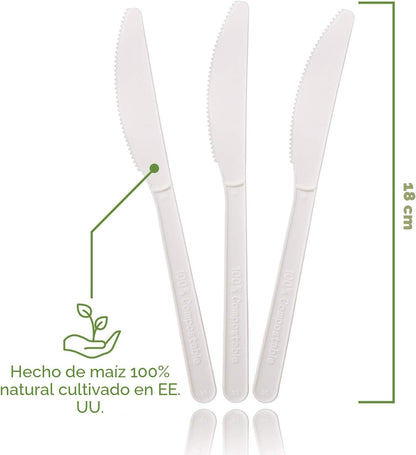 Ecovita Cuchillos 100% compostables \u2013 500 utensilios desechabl...