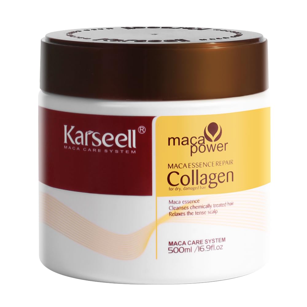 Karseell Tratamiento capilar con colágeno, reparación profunda, acondicionador, aceite de argán, colágeno para el cabello, esencia para cabello seco dañado, todo tipo de cabello, 16.90 oz, 16.9 fl oz