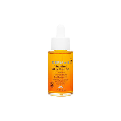 Aceite Facial Derma E Vitamina C Glow, 1 Fl Oz, Nutre, Ilumina y Brilla para una Piel Radiante, Aceite Hidratante de Vitamina C con Cúrcuma, Espino Amarillo y Frambuesa Roja