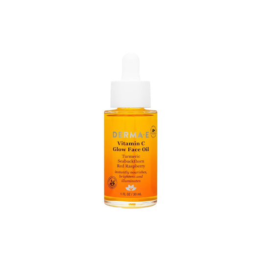 Aceite Facial Derma E Vitamina C Glow, 1 Fl Oz, Nutre, Ilumina y Brilla para una Piel Radiante, Aceite Hidratante de Vitamina C con Cúrcuma, Espino Amarillo y Frambuesa Roja