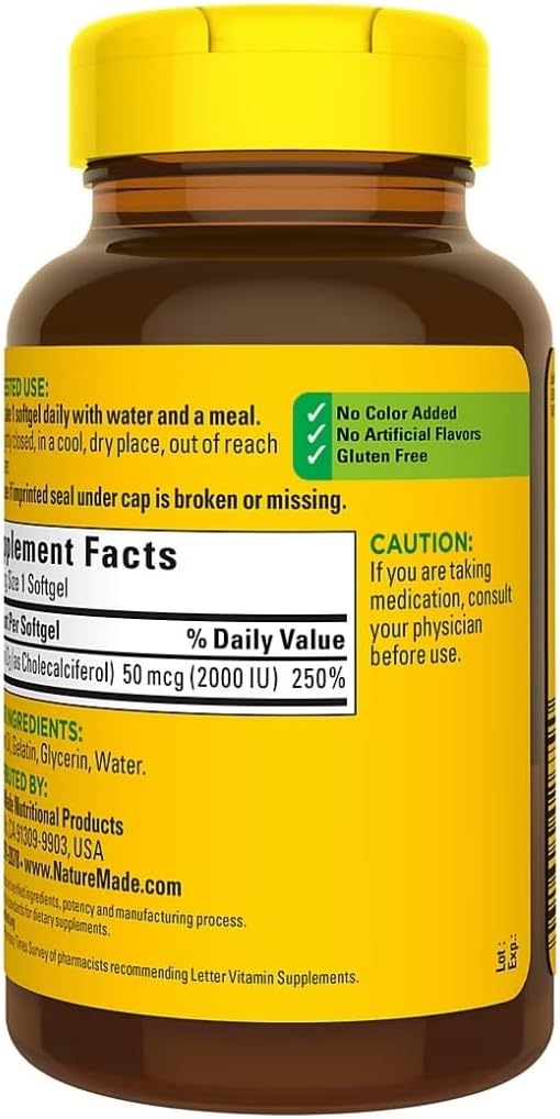 Nature Made Vitamina D3 2000iu 320 Ct. Geles blandos (el embalaje p...