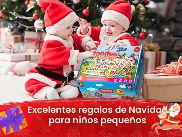 SYNARRY Rompecabezas de madera para niños pequeños de 1 a 3 años, 6 rompecabezas para niños pequeños de 2 a 4 años con estante, aprendizaje del alfabeto con forma de número animal dinosaurio, regalo