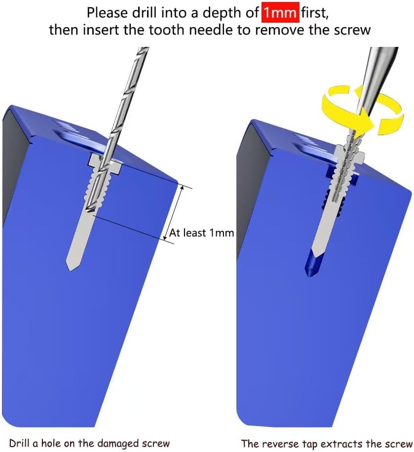 Eliminación de tornillos dañados para teléfono celular, recargable, extractor de tornillos rotos para iPhone, 4 brocas de acero de tungsteno (0.098 pulgadas) para quitar tornillos pelados, kit de