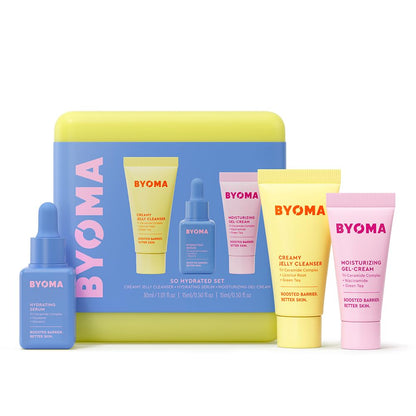 BYOMA Set Tan Hidratante - Set de Reparación de Barrera para el Cuidado de la Piel - Limpiador Cremoso en Gel, Suero Facial Hidratante y Crema Facial de Ceramida para Piel Seca - Antiarrugas, Cuidado