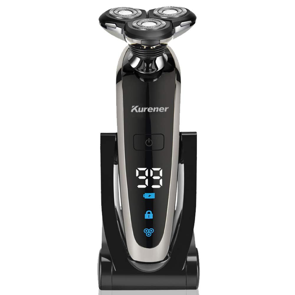 Afeitadora eléctrica para hombres, recargable, 100% impermeable, rotativa para afeitarse con recortadora de nariz, patillas, recortadora, cepillo de limpieza facial