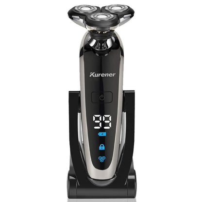 Afeitadora eléctrica para hombres, recargable, 100% impermeable, rotativa para afeitarse con recortadora de nariz, patillas, recortadora, cepillo de limpieza facial
