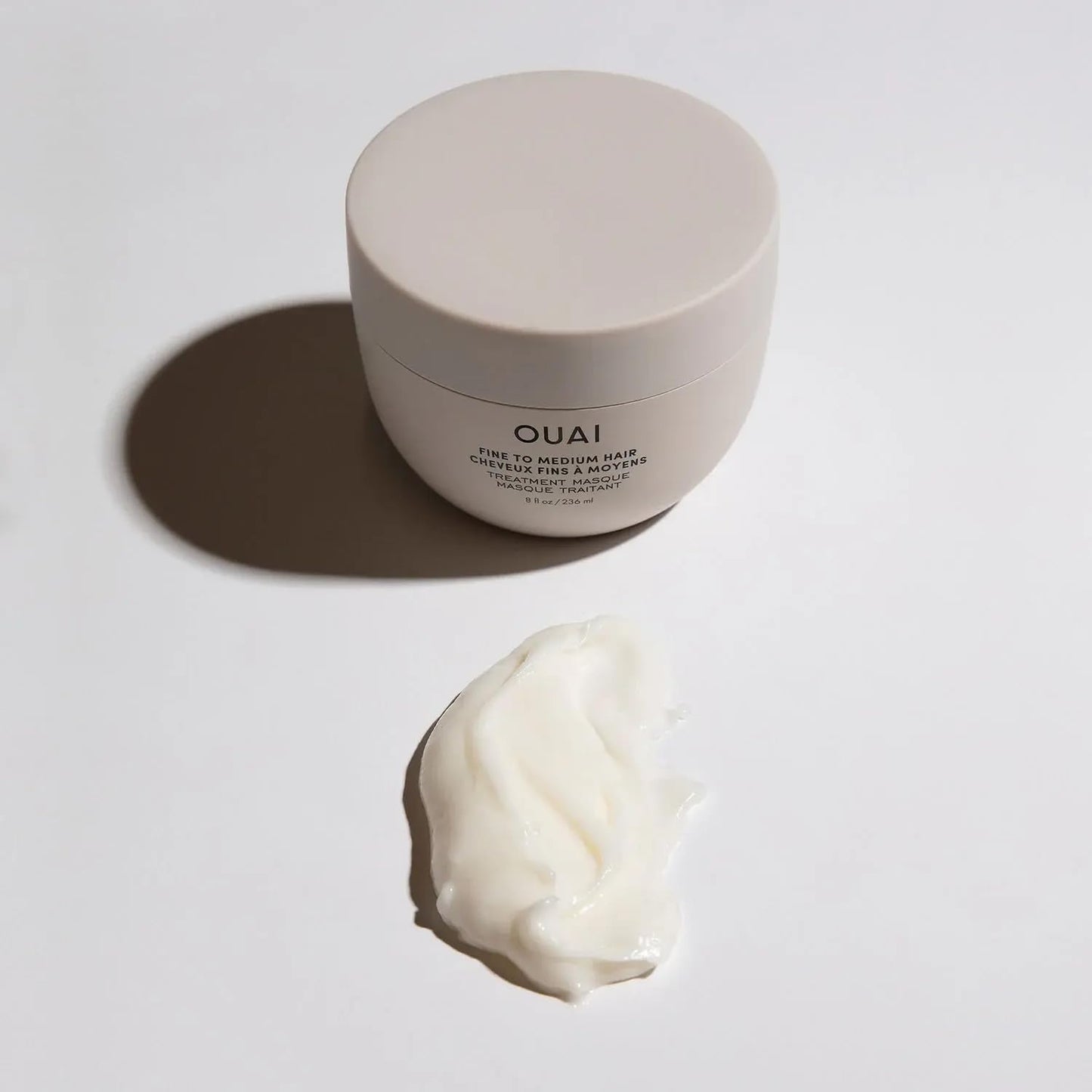 OUAI Mascarilla de tratamiento capilar de fina a mediana - Mascarilla para reparación, hidratación y brillo capilar, con manteca de karité, queratina y pantenol, sin parabenos, ftalatos ni sulfatos (3.4 onzas)