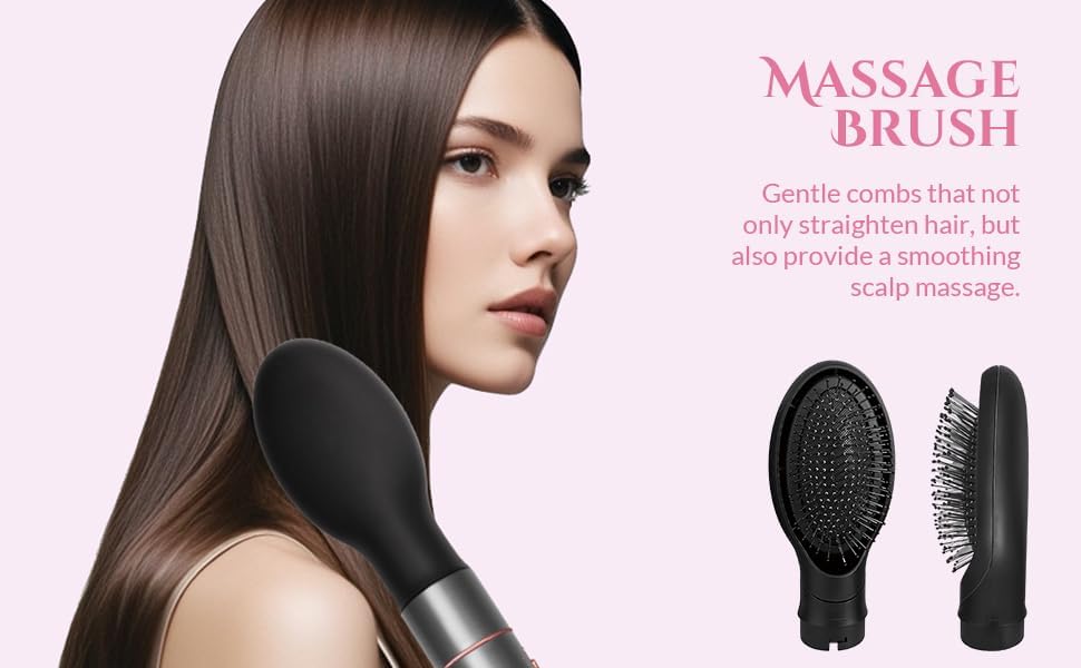 Juego de cepillo secador de pelo con iones negativos 5 en 1, cepillo secador de pelo con aire caliente con múltiples longitudes adecuado para diversas necesidades para rizar el cabello, 3
