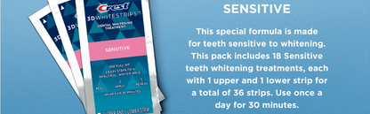 Kit de blanqueamiento dental Crest 3D Whitestrips Sensitive para uso en casa, 18 tratamientos, elimina suavemente manchas de hasta 15 años, Crest Whitestrips, Kit de blanqueamiento dental