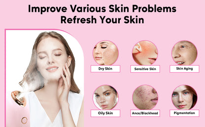 Kit de vapor facial con 17 herramientas para el cuidado de la piel, vaporizador facial nano iónico para limpieza profunda, desobstruye los poros, humidificador de vapor cálido para cara, sauna en casa, spa, regalos de cuidado personal para mujeres