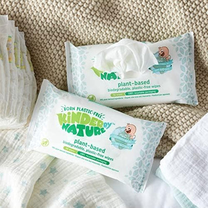Kinder by Nature Toallitas para bebés a base de plantas, 100% biodegradables y compostables, 672 unidades (12 paquetes de 56), 99% ingredientes a base de plantas, toallitas sin plástico