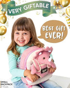 Naturally KIDS Mochila para niños pequeños con peluche rosa Tricera...