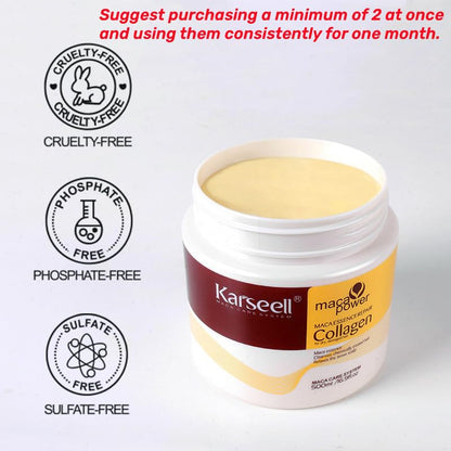 Karseell Tratamiento capilar con colágeno, reparación profunda, acondicionador, aceite de argán, colágeno para el cabello, esencia para cabello seco dañado, todo tipo de cabello, 16.90 oz, 16.9 fl oz