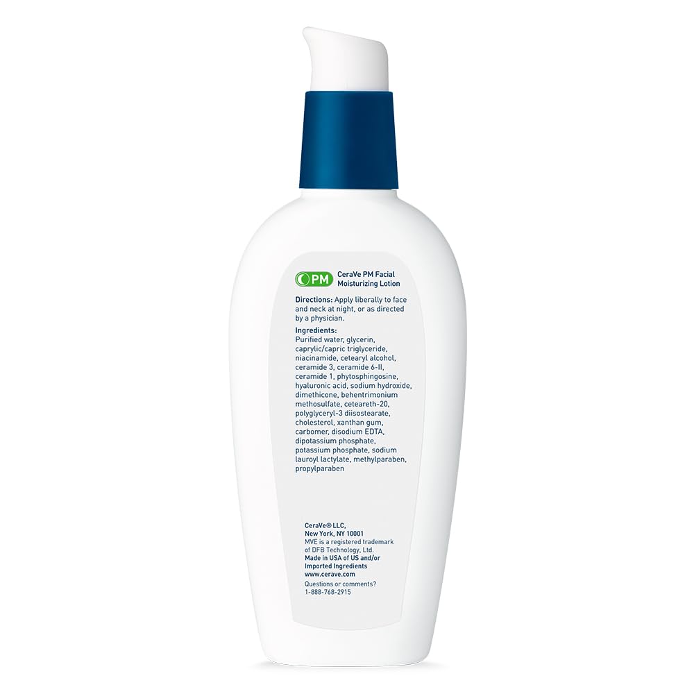 CeraVe PM - Loción hidratante facial, crema de noche con ácido hial...