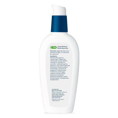 CeraVe PM - Loción hidratante facial, crema de noche con ácido hial...
