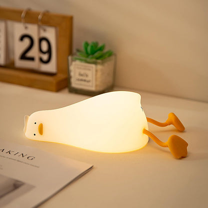 MUID Benson - Luz nocturna de pato acostado plano, lámpara LED de pato suave, lindo pato iluminado, luz nocturna de silicona regulable para guardería, lámpara táctil recargable de mesita de noche para