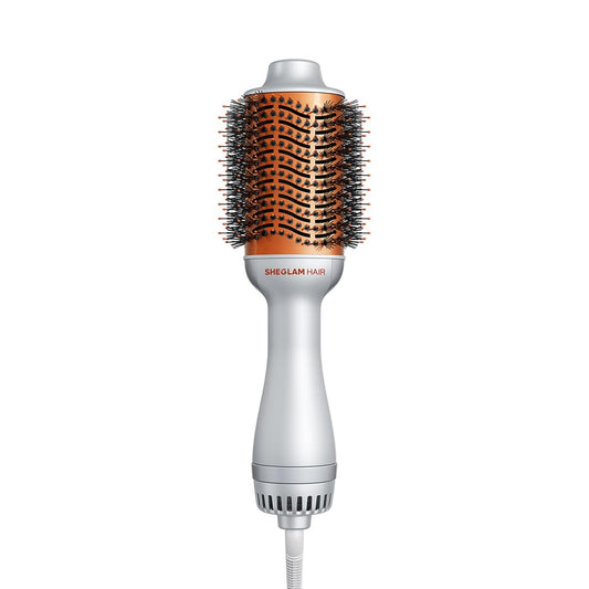 SHEGLAM Cepillo de aire caliente 4 en 1 - Secador y cepillo con motor de 33000 RPM, revestimiento GLOSS PRO para brillo, 3 configuraciones de calor, cerdas iónicas antienredos para peinados sin