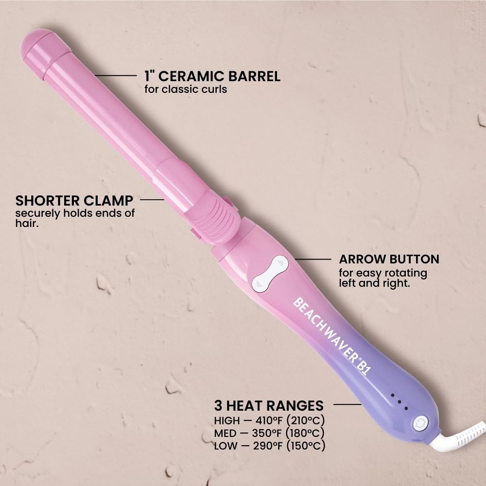 Beachwaver Rizador giratorio B1 – Cerámica automática de 1 pulgada – Varita giratoria fácil de usar para ondas de larga duración – Apagado automático y doble voltaje (BW160)
