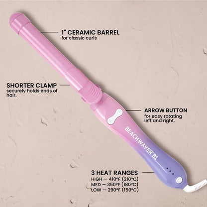 Beachwaver Rizador giratorio B1 – Cerámica automática de 1 pulgada – Varita giratoria fácil de usar para ondas de larga duración – Apagado automático y doble voltaje (BW160)