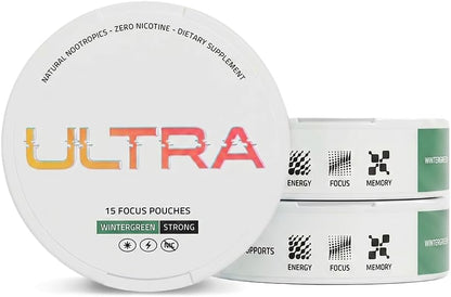 Bolsas nootrópicas Ultra Focus (Wintergreen, 3 latas) sin nicotina,...