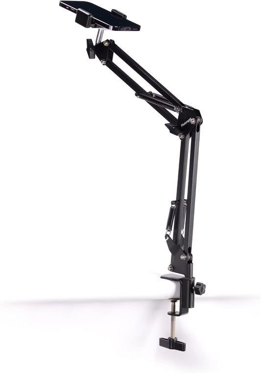 PHOTOMYNE Soporte de teléfono flexible resistente para escritorio, mesa, oficina, cocina con abrazadera para escaneo de álbumes de fotos, soporte para iPhone para escritorio, color negro