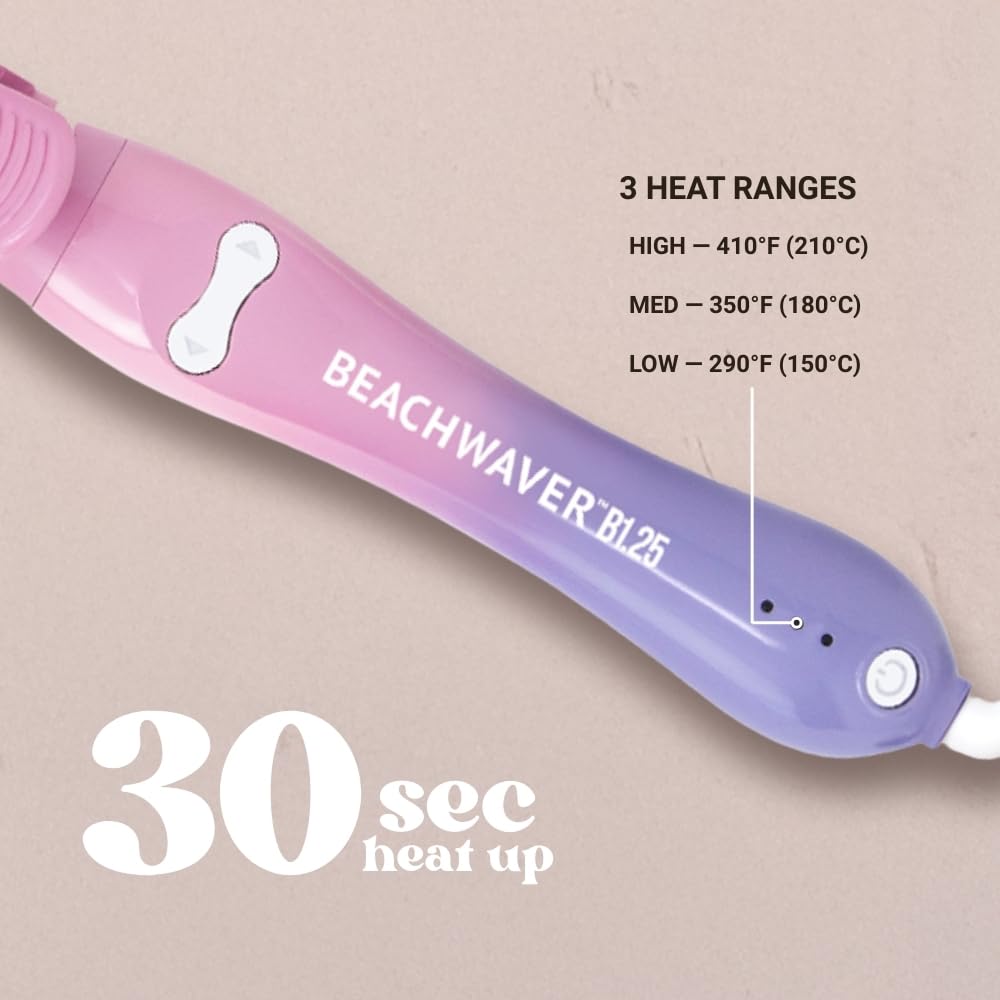 The Beachwaver Co. Beachwaver B1.25 Rizador giratorio - Rosa atardecer | Rizador de cerámica automático de 1.25 pulgadas | Apagado automático, apto para viajes, voltaje dual | Serie B (BW17SS)
