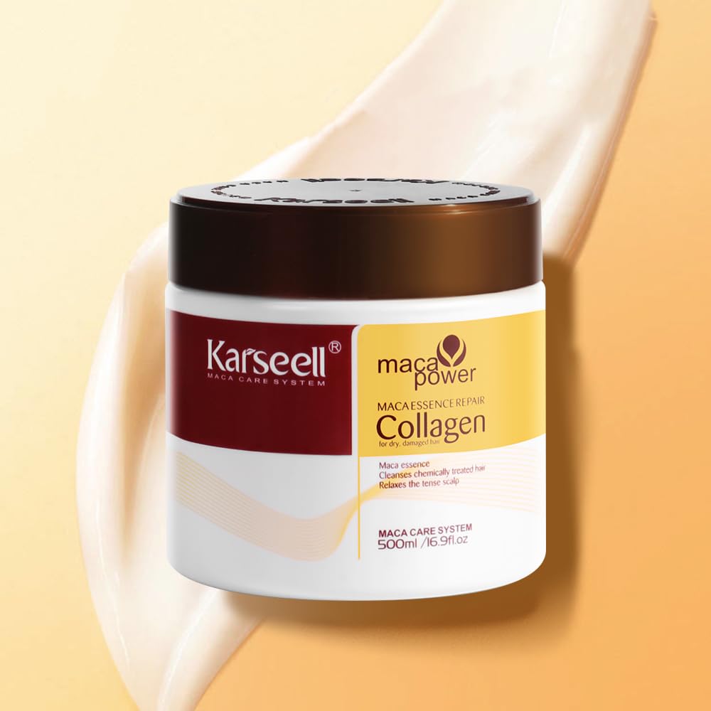 Karseell Tratamiento capilar con colágeno, reparación profunda, acondicionador, aceite de argán, colágeno para el cabello, esencia para cabello seco dañado, todo tipo de cabello, 16.90 oz, 16.9 fl oz