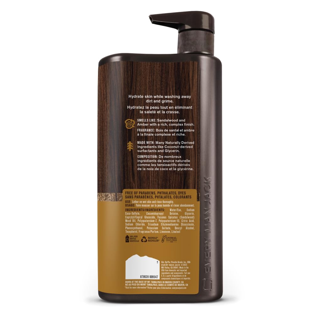Every Man Jack Gel de baño nutritivo ámbar + sándalo para hombre pa...