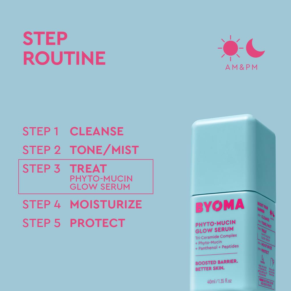 BYOMA Phyto-Mucin Glow Serum – Suero facial de mucina para piel de cristal – Rellena, prepara e hidrata – Primer impecable y base de maquillaje – Fortalece la barrera de la piel – 1.35 fl oz