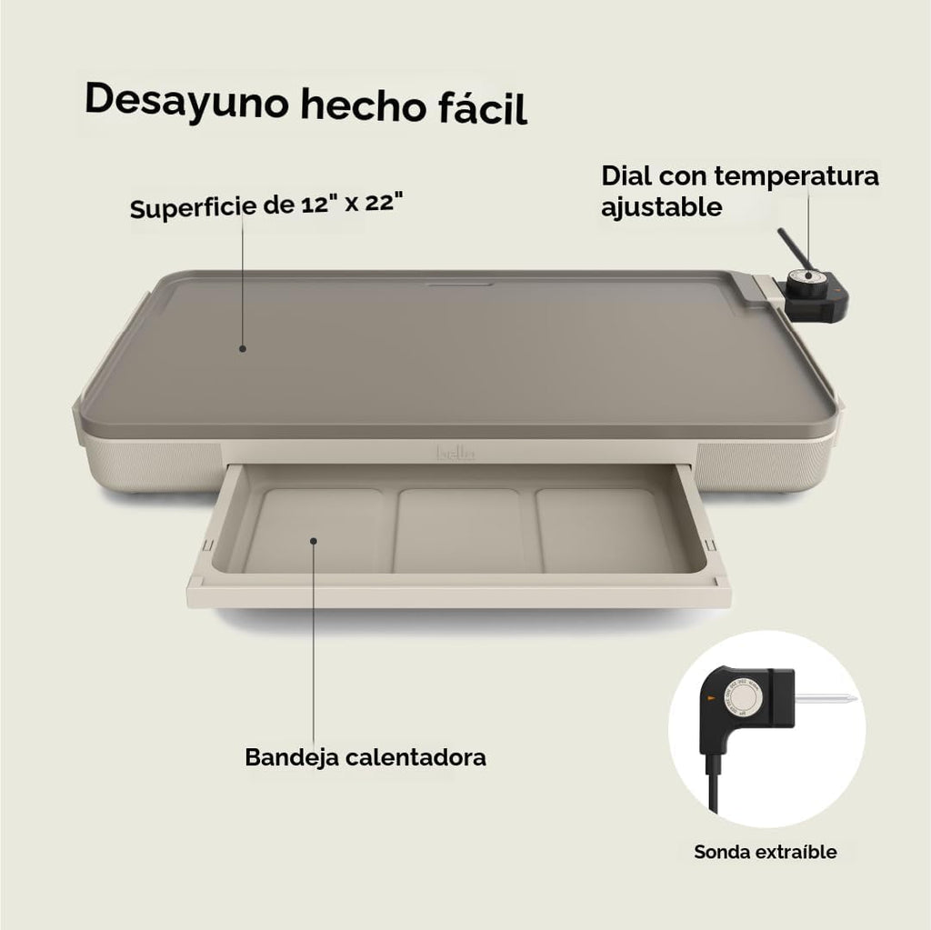 bella Plancha eléctrica de 12 x 22 pulgadas con bandeja de calentam...