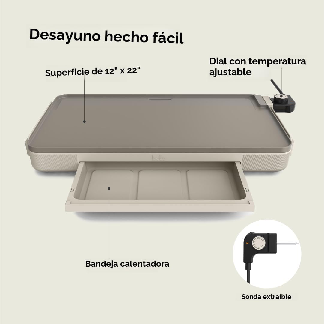 bella Plancha eléctrica de 12 x 22 pulgadas con bandeja de calentam...