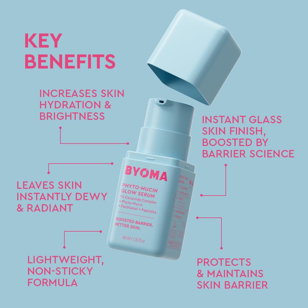 BYOMA Phyto-Mucin Glow Serum – Suero facial de mucina para piel de cristal – Rellena, prepara e hidrata – Primer impecable y base de maquillaje – Fortalece la barrera de la piel – 1.35 fl oz
