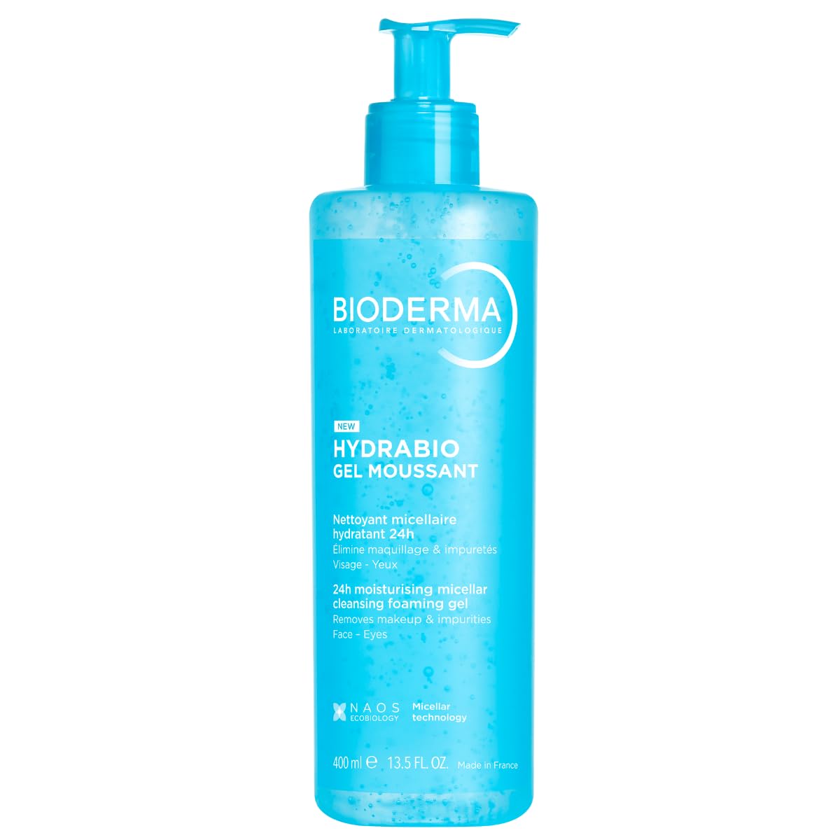 Bioderma - Hydrabio - Gel espumoso - Limpieza 3 en 1, desmaquillante e hidratante - Limpiador facial para pieles deshidratadas, 13.5 Fl.Oz