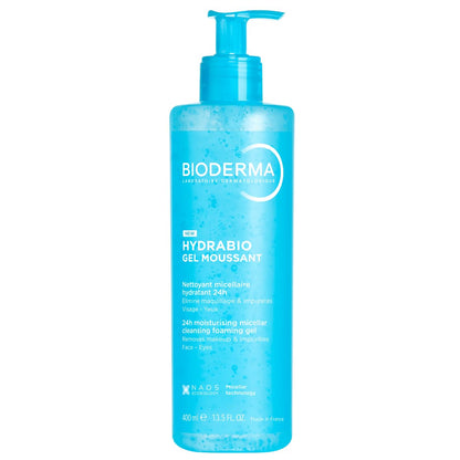 Bioderma - Hydrabio - Gel espumoso - Limpieza 3 en 1, desmaquillante e hidratante - Limpiador facial para pieles deshidratadas, 13.5 Fl.Oz