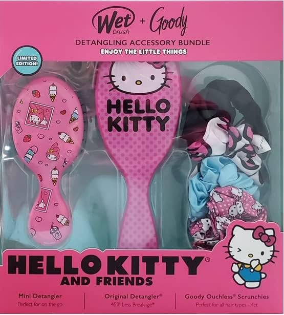 Wet Brush + Goody Paquete de Accesorios Desenredantes Hello Kitty y Amigos Juego de Coleteros Kit (1632833), 1.0 Onza