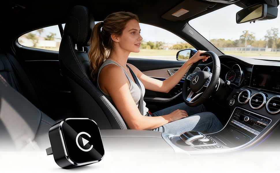 CYBERDRIVE Mini adaptador inalámbrico CarPlay actualizado con cable a inalámbrico para CarPlay y Android Auto Plug and Play Rápido Auto-Reconexión Control estable Cero Retardo Car Play para iPhone iOS