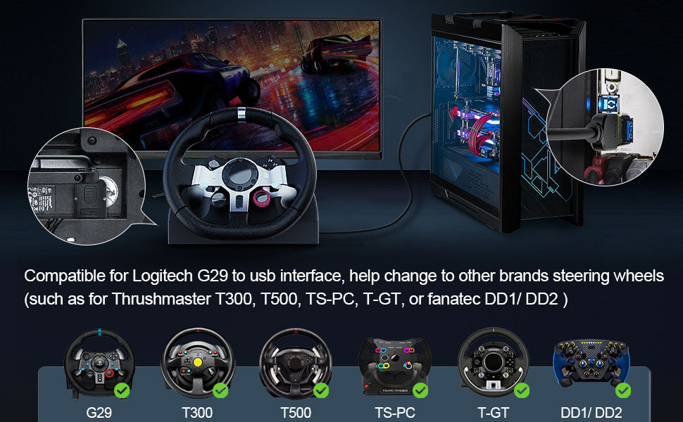 para Logitech G29 Cambio de cambios a cable USB Modificación Accesorios de pieza