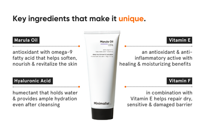 Minimalist - Hidratante facial para piel seca | 5% de aceite de marula con ácido hialurónico para una nutrición e hidratación profunda | Hidratante facial | Para mujeres y hombres | 1.7 oz / 50 g