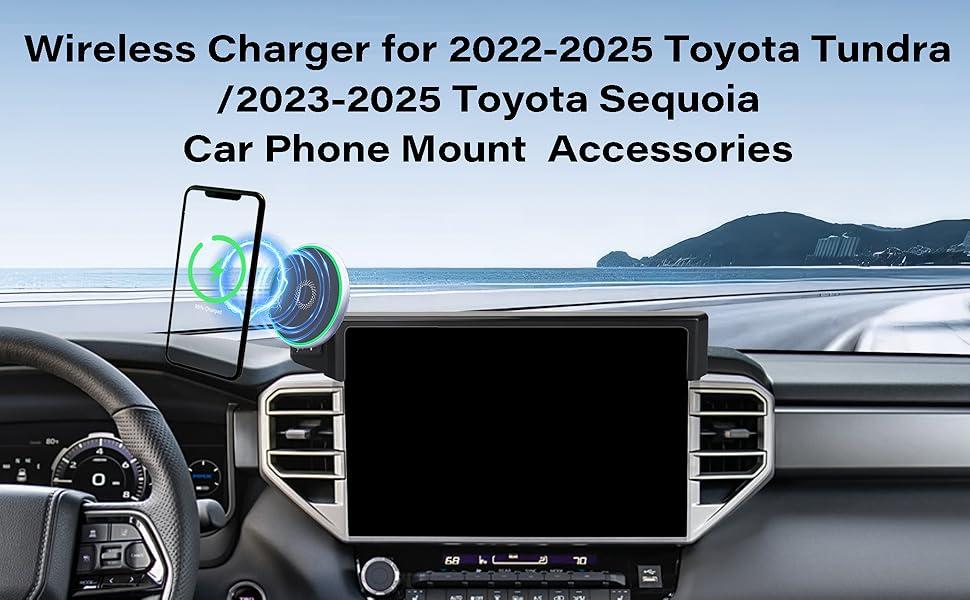 Soporte de Teléfono para Coche para Toyota Tundra 2022-2025/Toyota Sequoia 2023 2024 2025 Accesorios Cargador Inalámbrico Rápido de 15W Clip Fijo de Pantalla Soporte de Teléfono Celular