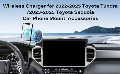 Soporte de Teléfono para Coche para Toyota Tundra 2022-2025/Toyota Sequoia 2023 2024 2025 Accesorios Cargador Inalámbrico Rápido de 15W Clip Fijo de Pantalla Soporte de Teléfono Celular